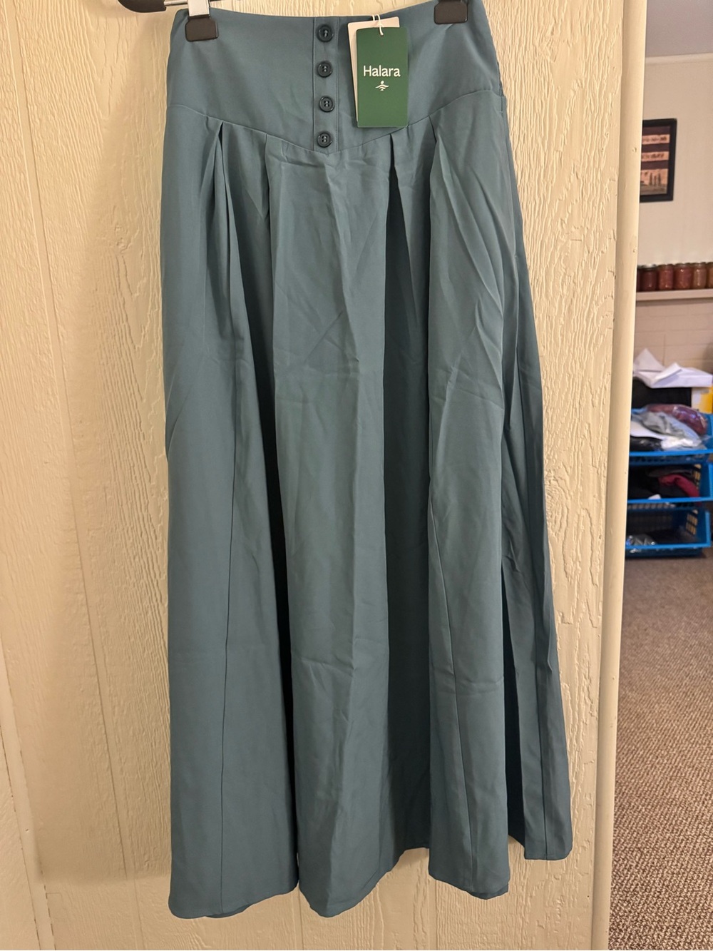 HALARA Slate Blue Maxi Skirt with Front Buttons